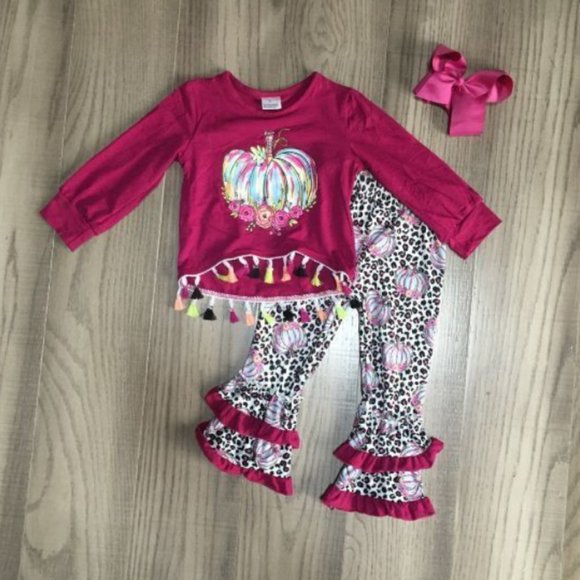 Other - Tie Dye Pumpkin Leopard Leggings Girls Outfit Set